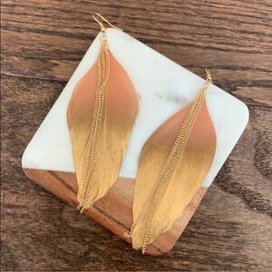Coral and Gold Feather Earrings Size: 5.2" drop
